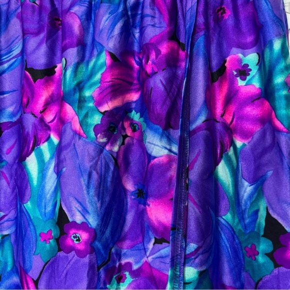 Jantzen classic skirt swim coverup neon floral turquoise pink purple black slit - Picture 4 of 12